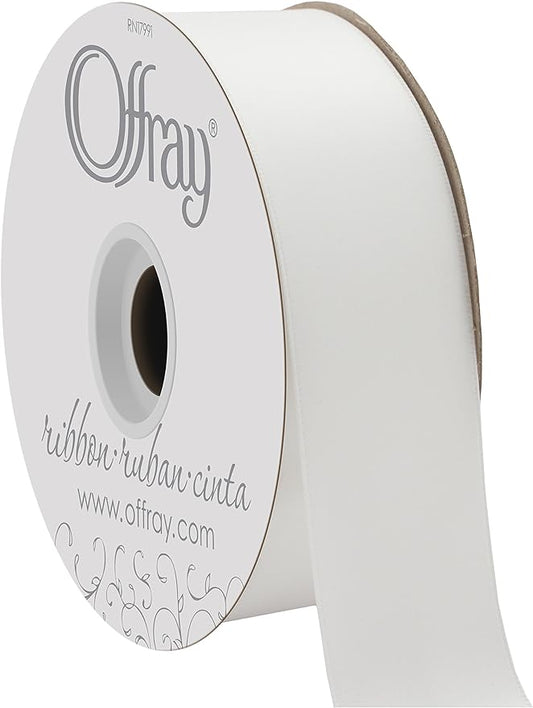 Offray double faced satin ribbon white. size. 1.5'' x 50 yards