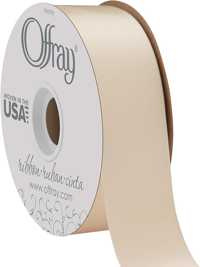 Offray double faced satin ribbon ivory. size. 1.5'' x 50 yards