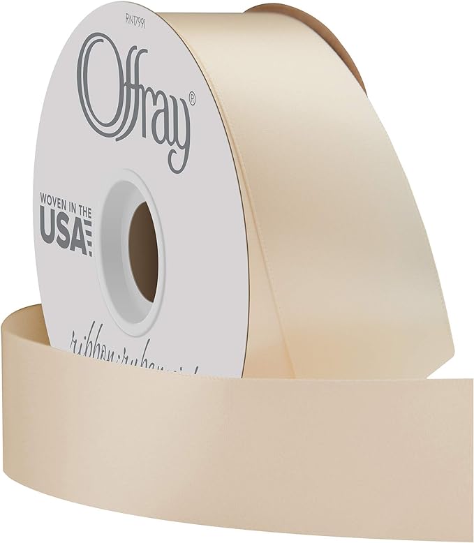 Offray double faced satin ribbon ivory. size. 1.5'' x 50 yards