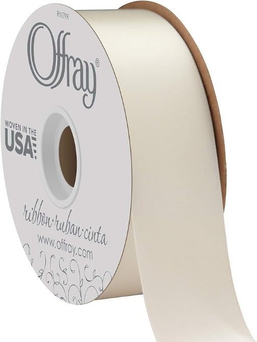 Offray double faced satin ribbon antique white. size. 1.5'' x 50 yards