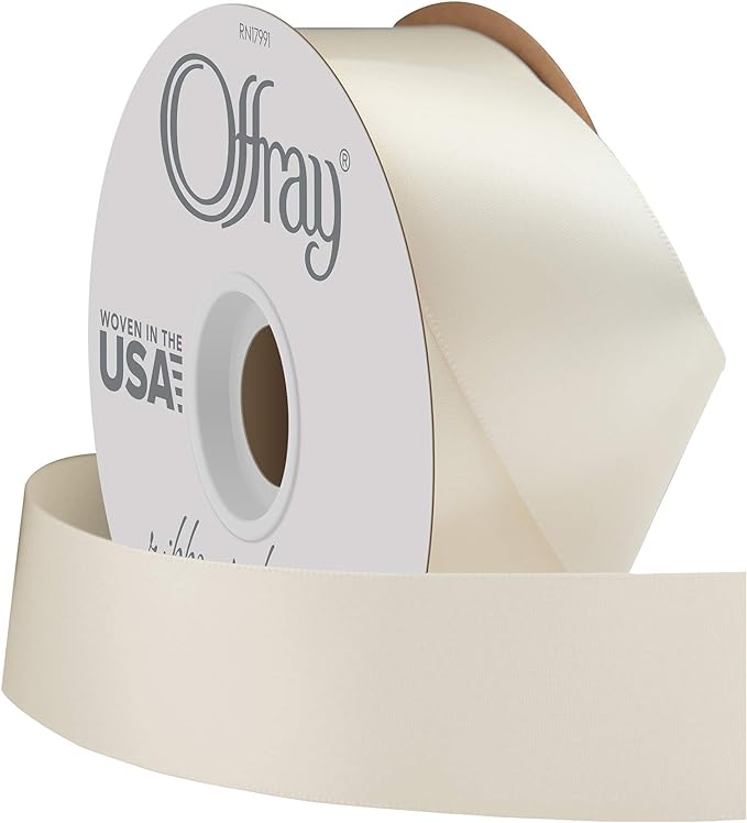 Offray double faced satin ribbon antique white. size. 1.5'' x 50 yards