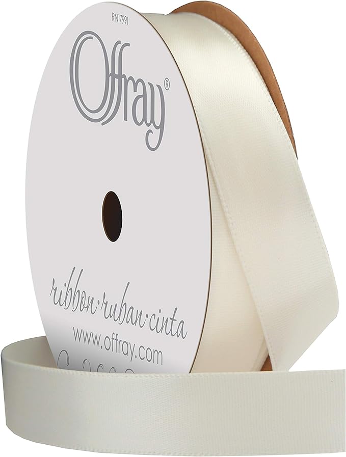 Offray double faced satin ribbon. color antique white. size 5/8'' x 50 yards