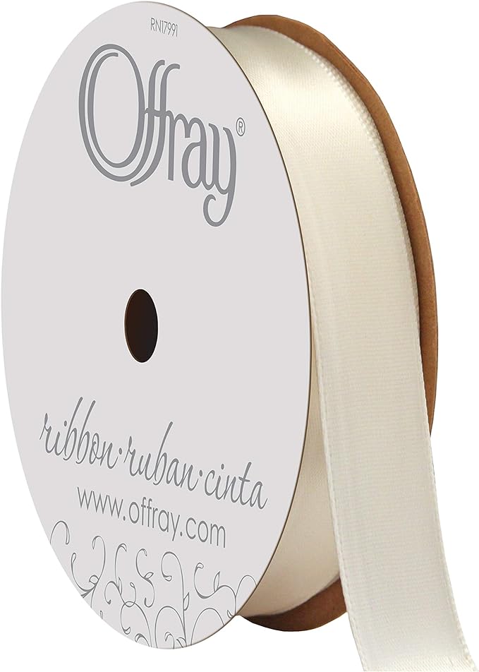 Offray double faced satin ribbon. color antique white. size 5/8'' x 50 yards