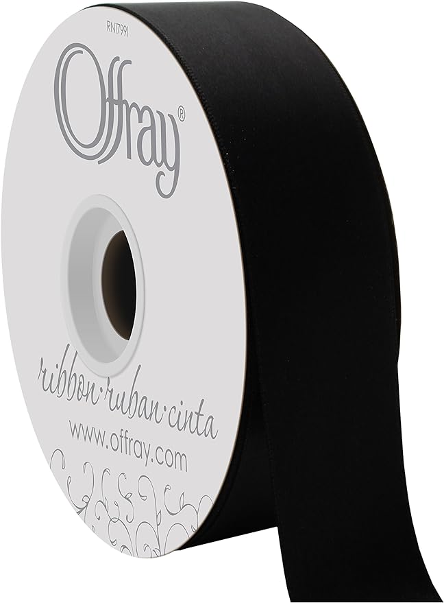 Offray double faced satin ribbon black. size. 1.5'' x 50 yards