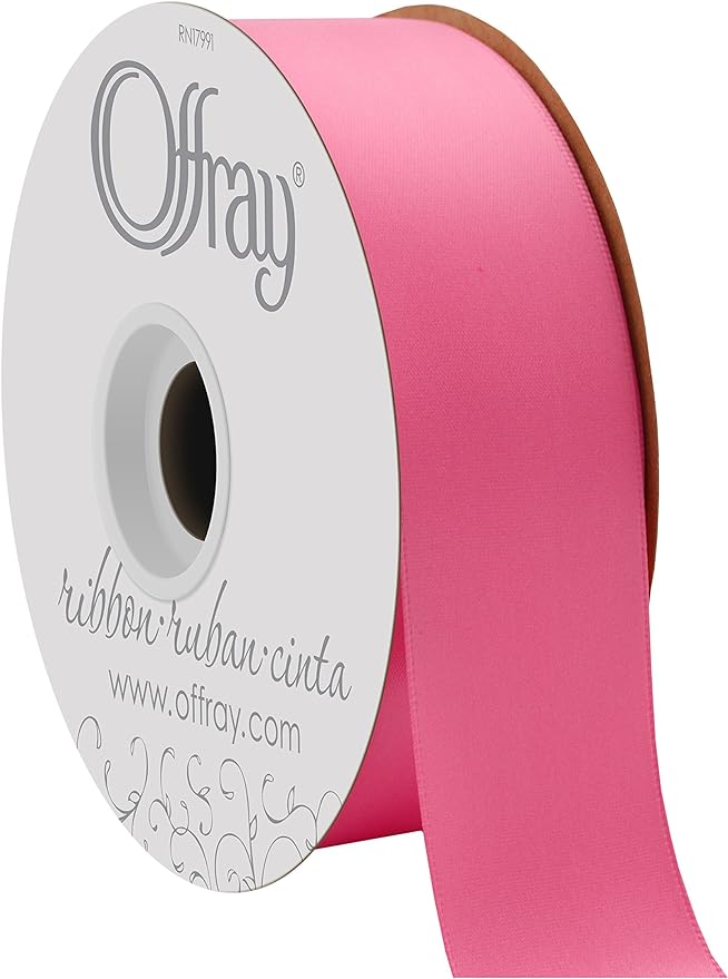 Offray double faced satin ribbon hot pink. size. 1.5'' x 50 yards