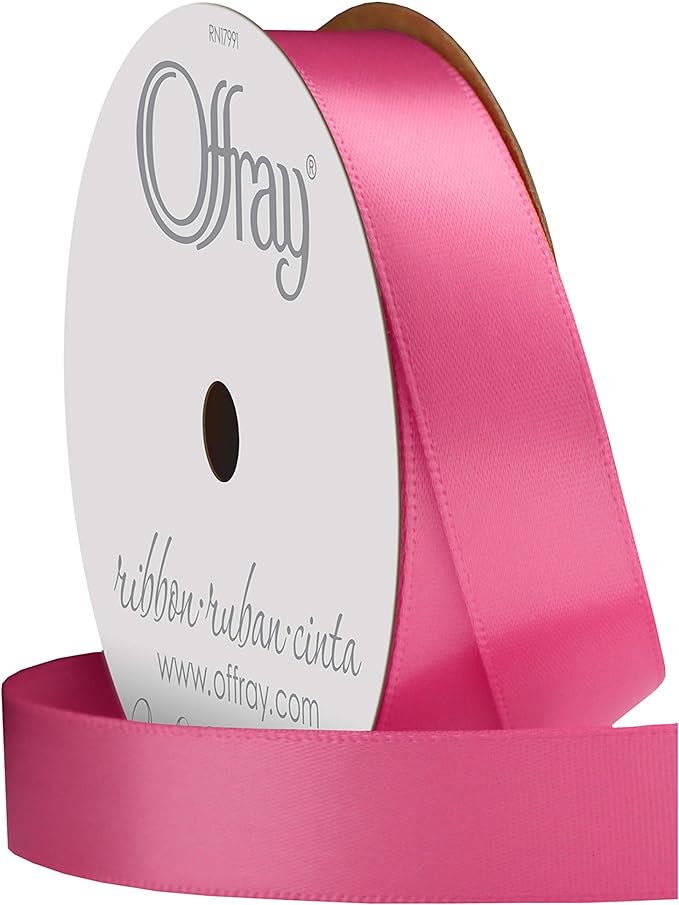 Offray double faced satin ribbon. colo. hot pink. size 5/8'' x 50 yards