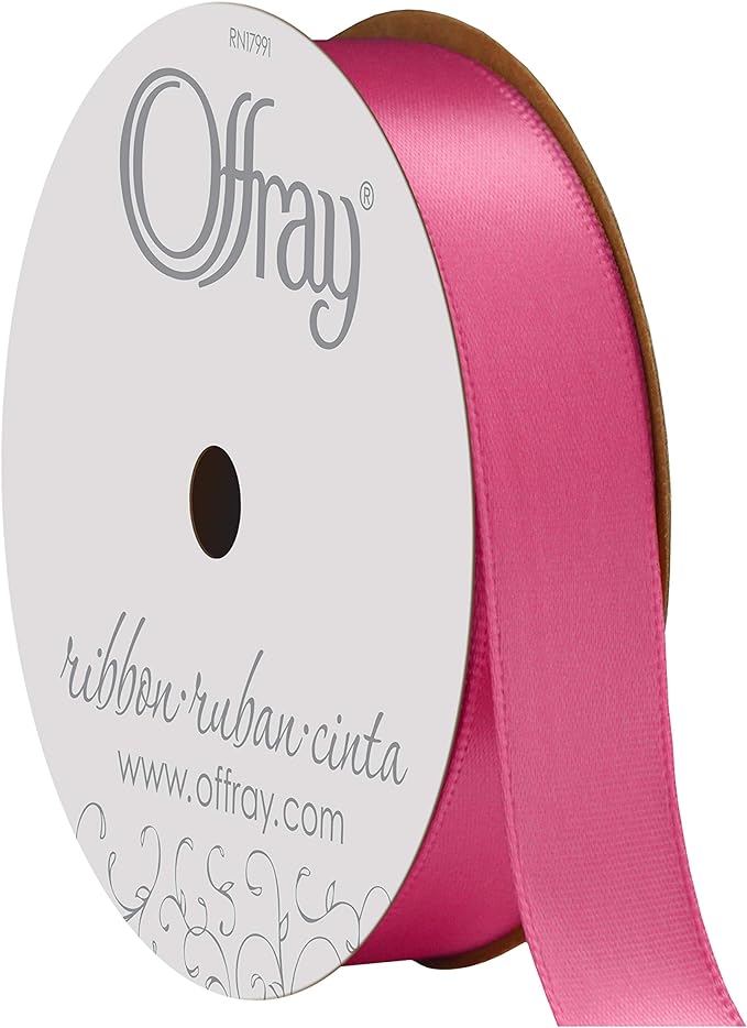 Offray double faced satin ribbon. colo. hot pink. size 5/8'' x 50 yards