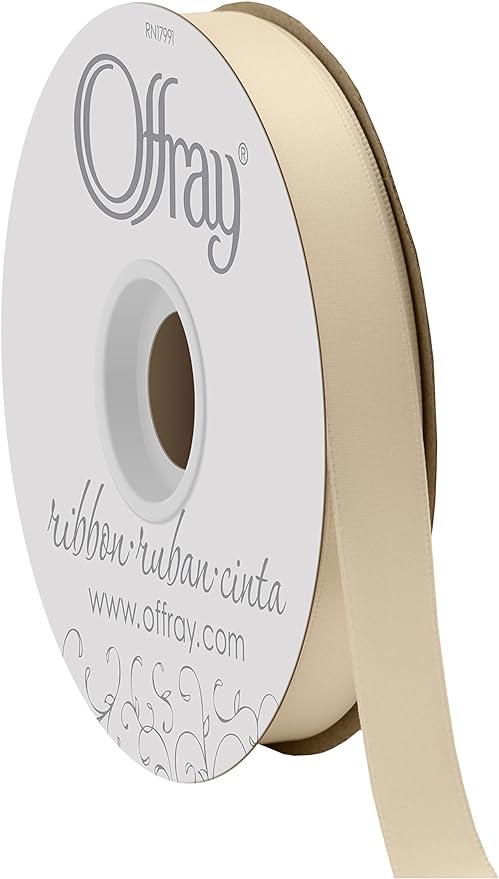 Offray double faced satin ribbon. color ivory. size 5/8'' x 50 yards