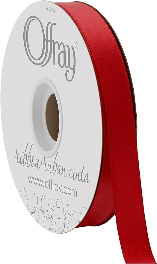 Offray double faced satin ribbon. color Red. size 5/8'' x 50 yards