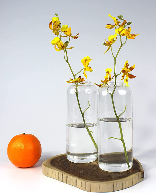 Blown Glass Bud Vases Set of 2 - Size. 6.7'' Tall X 2.8'' Wide. Mouth of the Vase Opening Is 1.6'' Wide