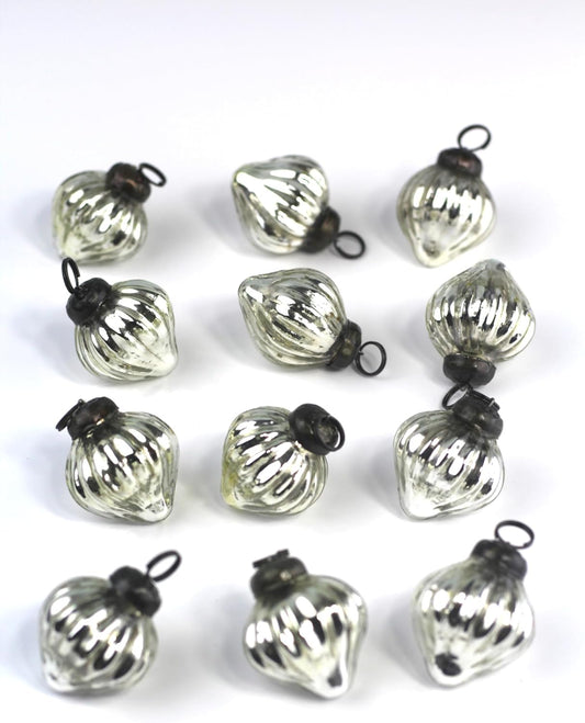 Mini Mercury Glass Ornaments - Sets of 12 Ornaments - Size 1.5 Inches (Silver Onion Shape)