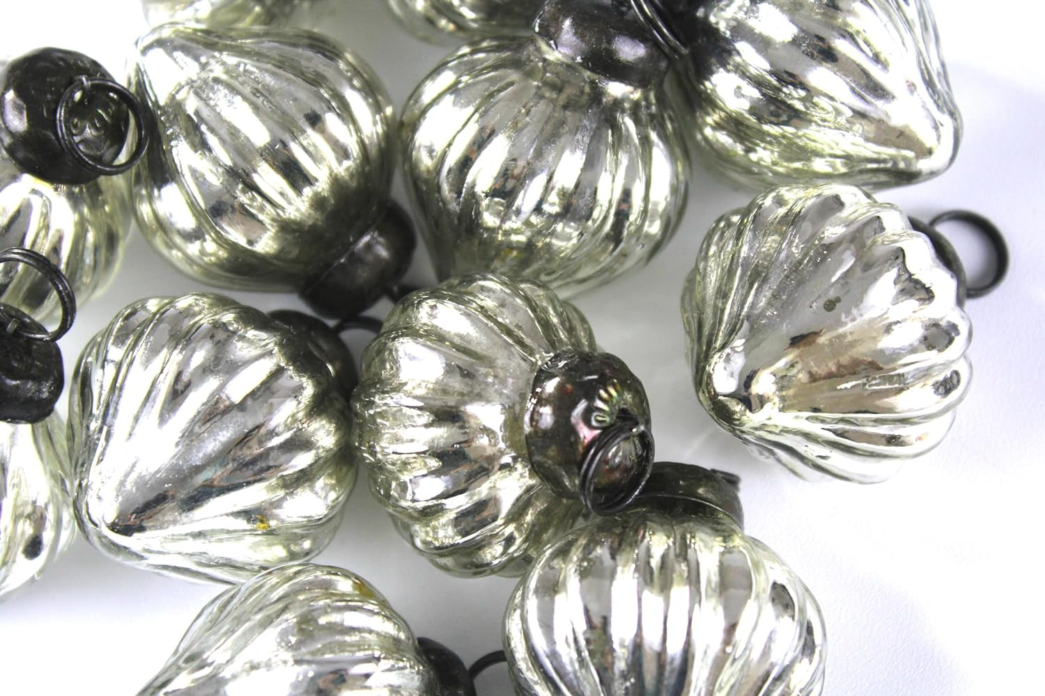 Mini Mercury Glass Ornaments - Sets of 12 Ornaments - Size 1.5 Inches (Silver Onion Shape)