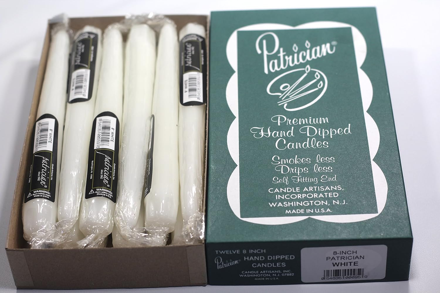 8In White Patrician Taper Candles 12 Count