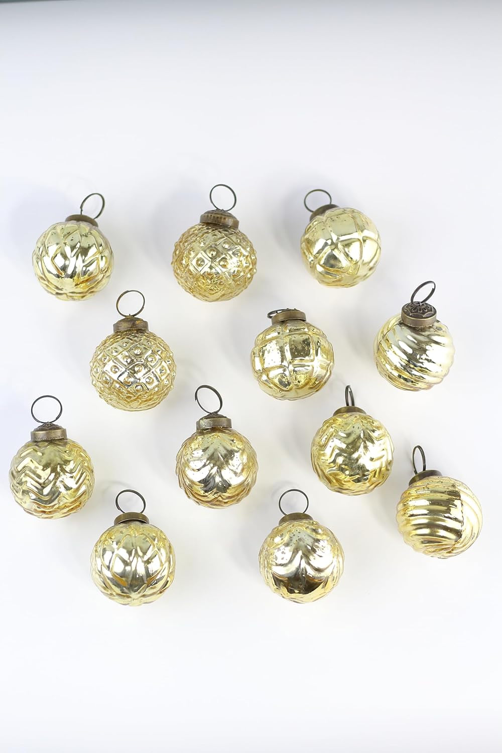 2In Antique Glass Ornaments Sets of 12 Ornaments (Gold Pattern)