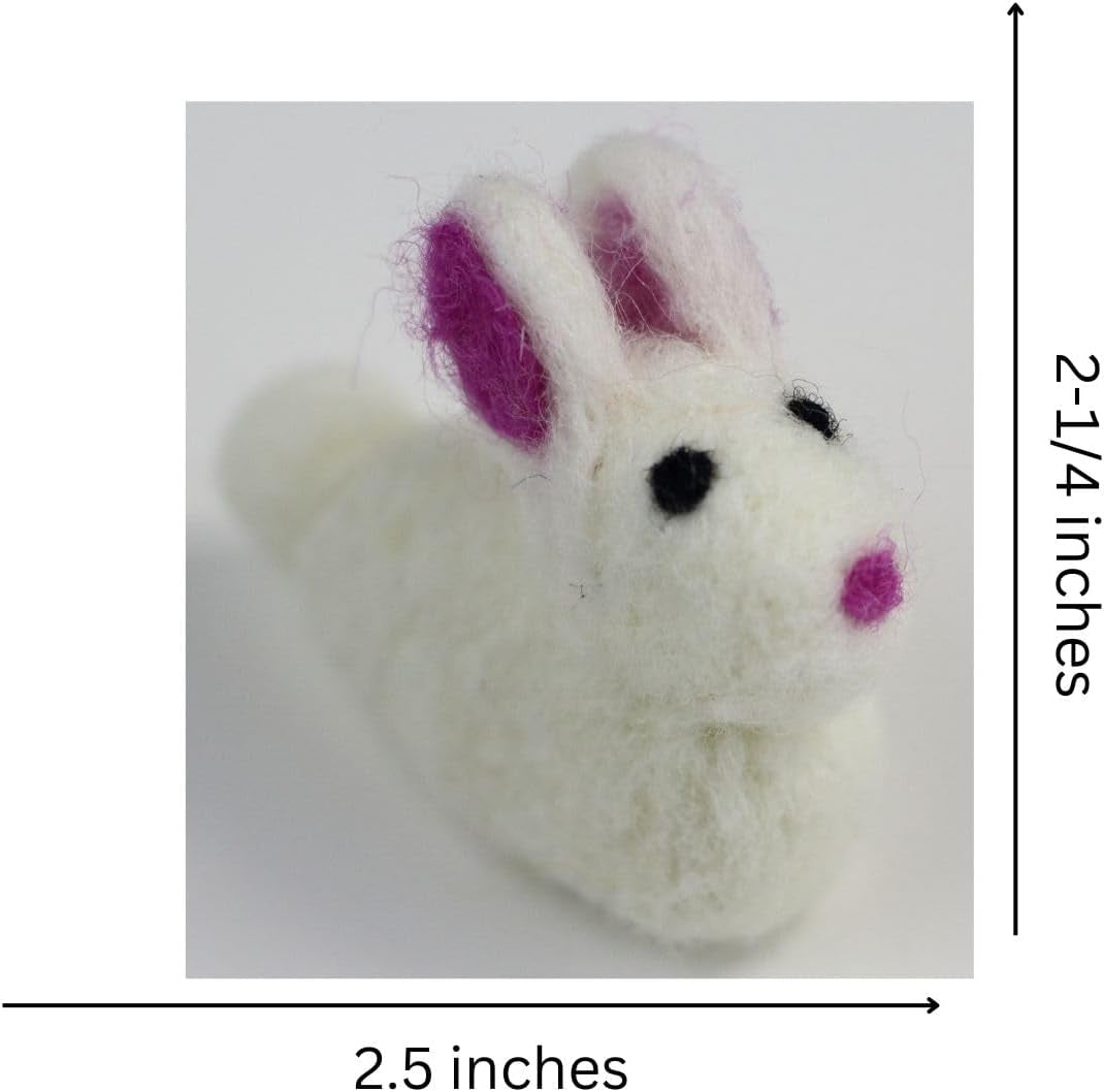 Wool Felt Decor for Spring Handcrafted in Nepal Made from 100% Sheep Wool from New Zealand (White Bunny Pk/4)