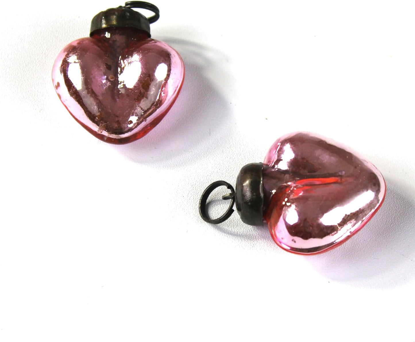 Mini Mercury Glass Ornaments - Sets of 12 Ornaments - Size 1.5 Inches (Pink Heart Shape)