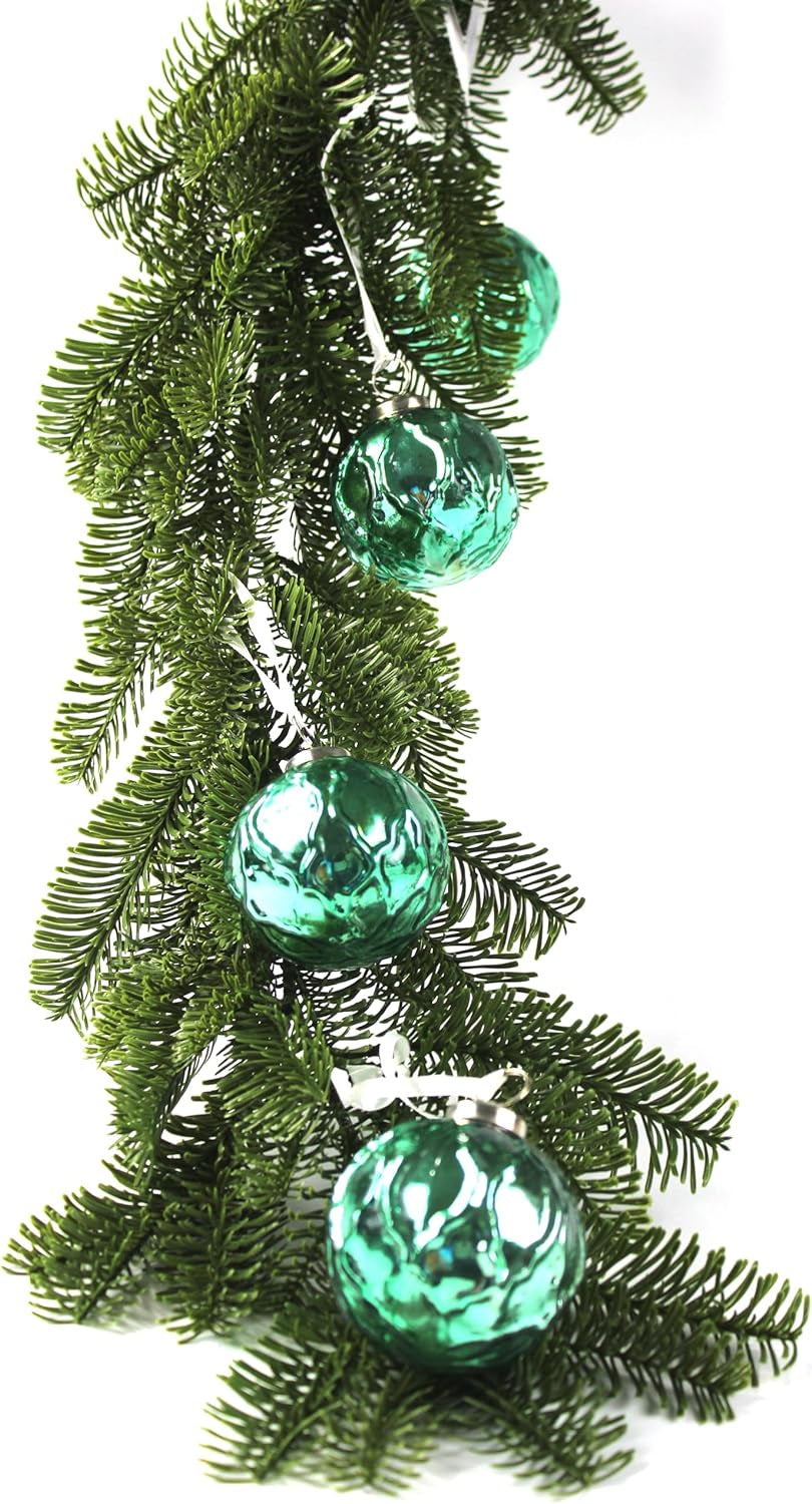 Mercury Glass Ornaments - Size 3 Inches - in a Set of 6 Ornaments. (Embosed Turquoise)