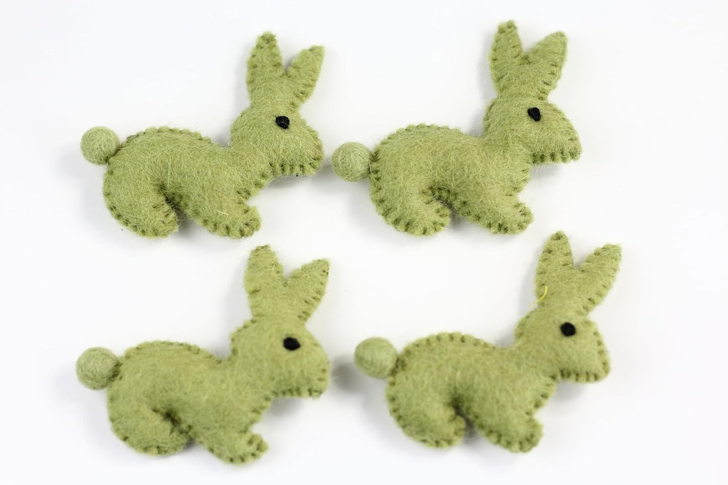 Wool  Decor for Spring Handcrafted in Nepal Made from 100% Sheep Wool from New Zealand (Green Bunny Pk/4)