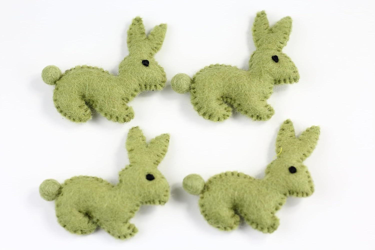 Wool  Decor for Spring Handcrafted in Nepal Made from 100% Sheep Wool from New Zealand (Green Bunny Pk/4)