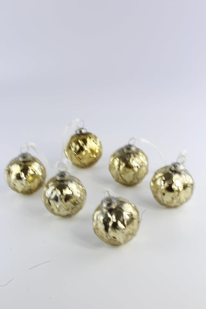 Mercury Glass Ornaments - Size 3 Inches - in a Set of 6 Ornaments. Handcrafted (Embosed Gold)