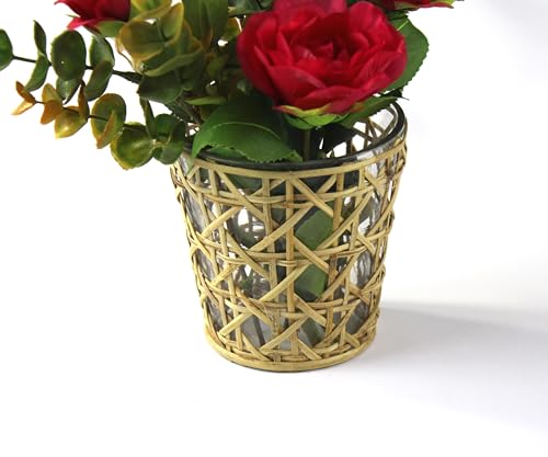 Cane Wrapped Glass vase and Candleholder - Size 4inch (4INCH Tapered)