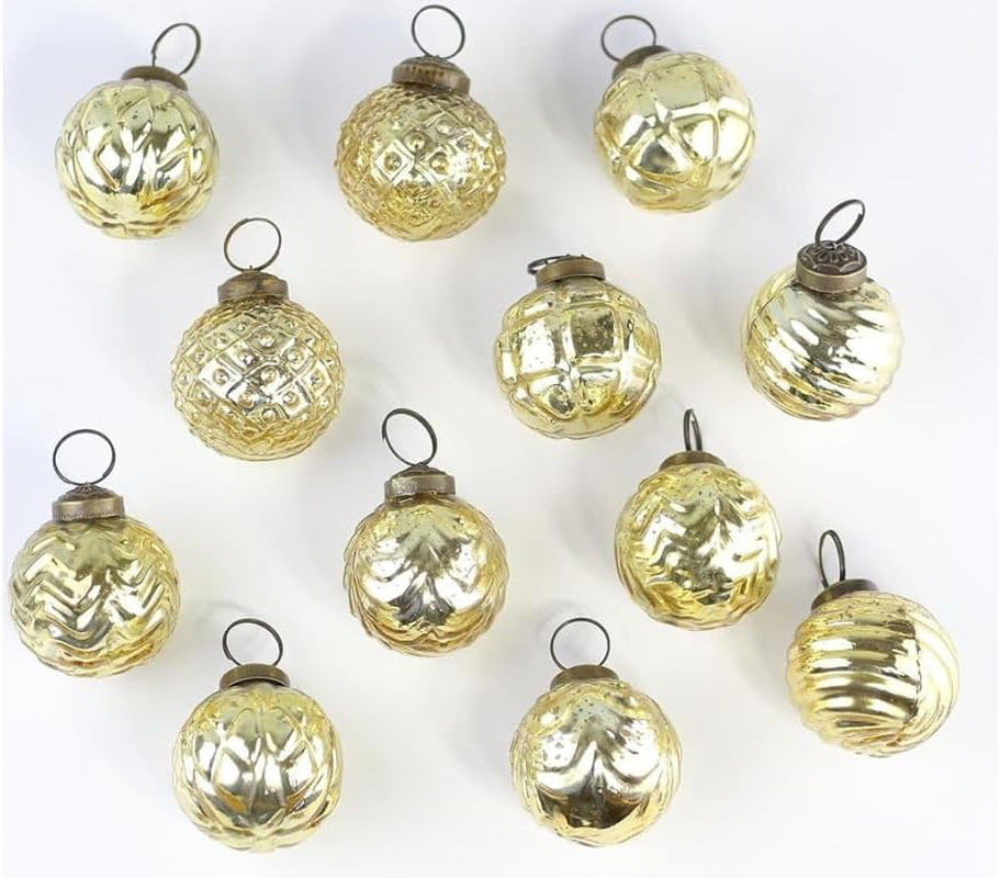 2In Antique Glass Ornaments Sets of 12 Ornaments (Gold Pattern)