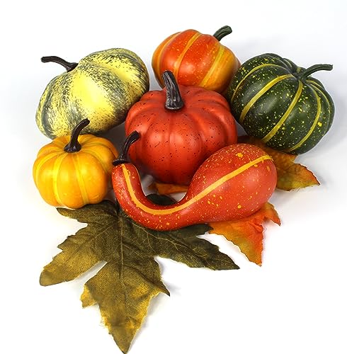 BD Crafts Artificial Pumpkin. 6 pcs Mix Colored Pumpkin in a net Bag Comes with 2 pcs of Leaf.