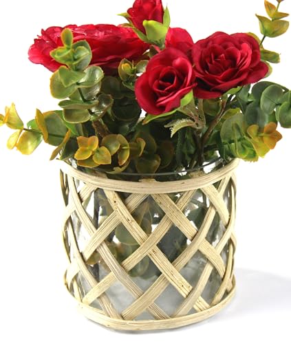 Cane Wrapped Glass vase and Candleholder - Size 4inch (4INCH Tapered)