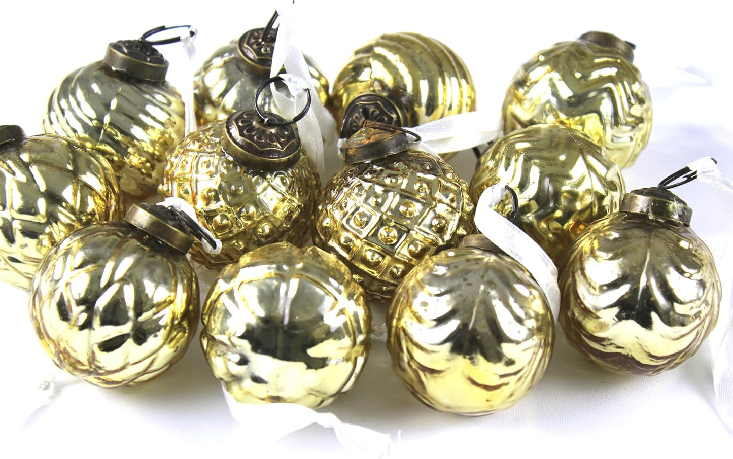 2In Antique Glass Ornaments Sets of 12 Ornaments (Gold Pattern)