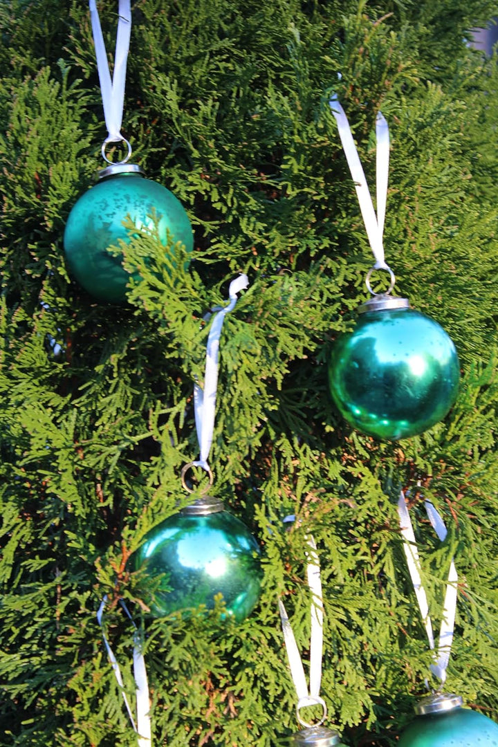 Mercury Glass Ornaments - Size 3 Inches - in a Set of 6 Ornaments. Handcrafted (Turquise)