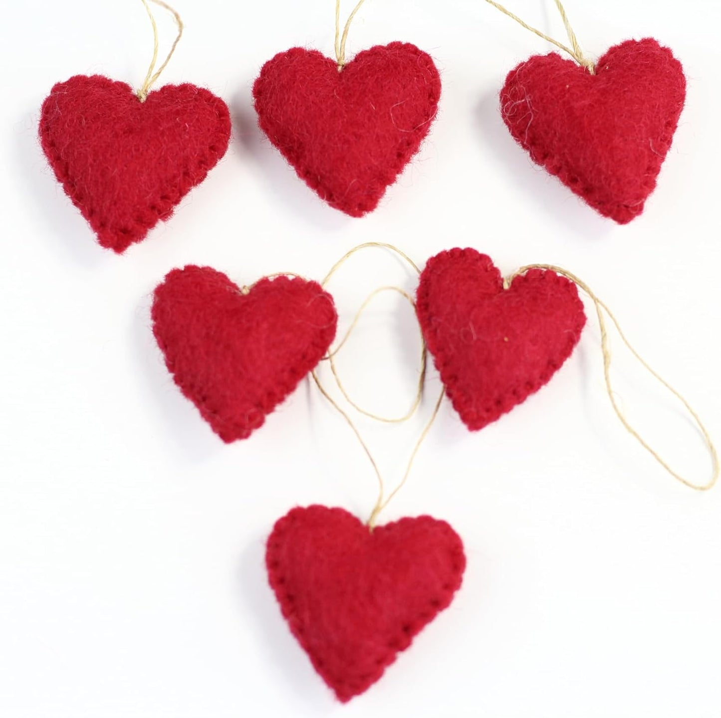 WOOL FELT HEART. PACK OF 6. HAND MADE IN NEPAL FROM SHEEP WOOL