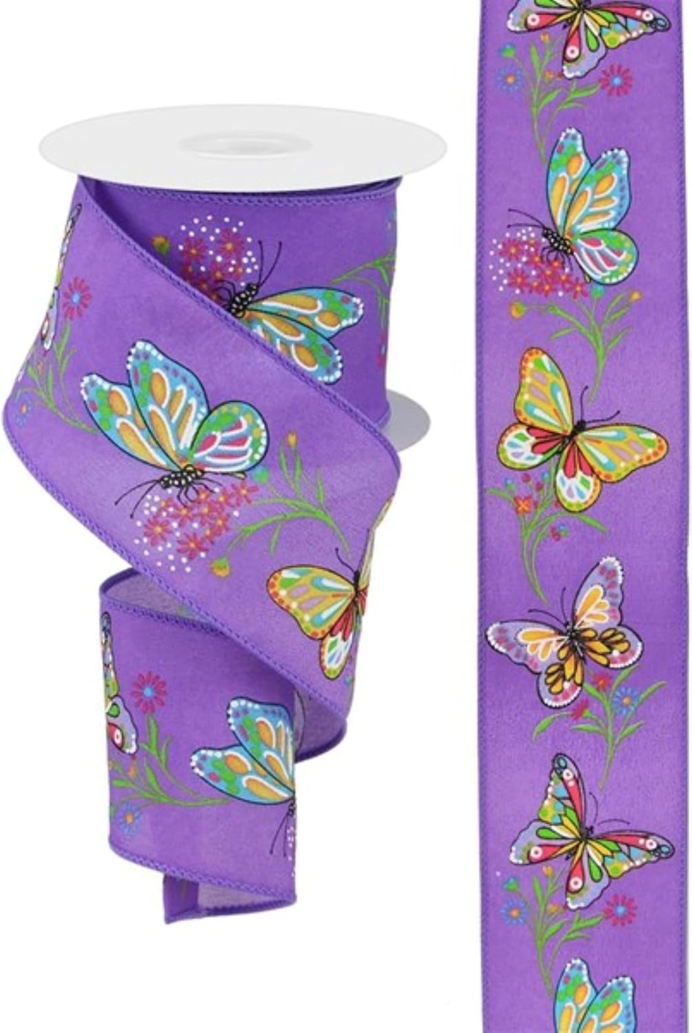 Butterflies & Branches Wired Edge Ribbon,  Dark Lavender size- 2.5'' x 10 yard