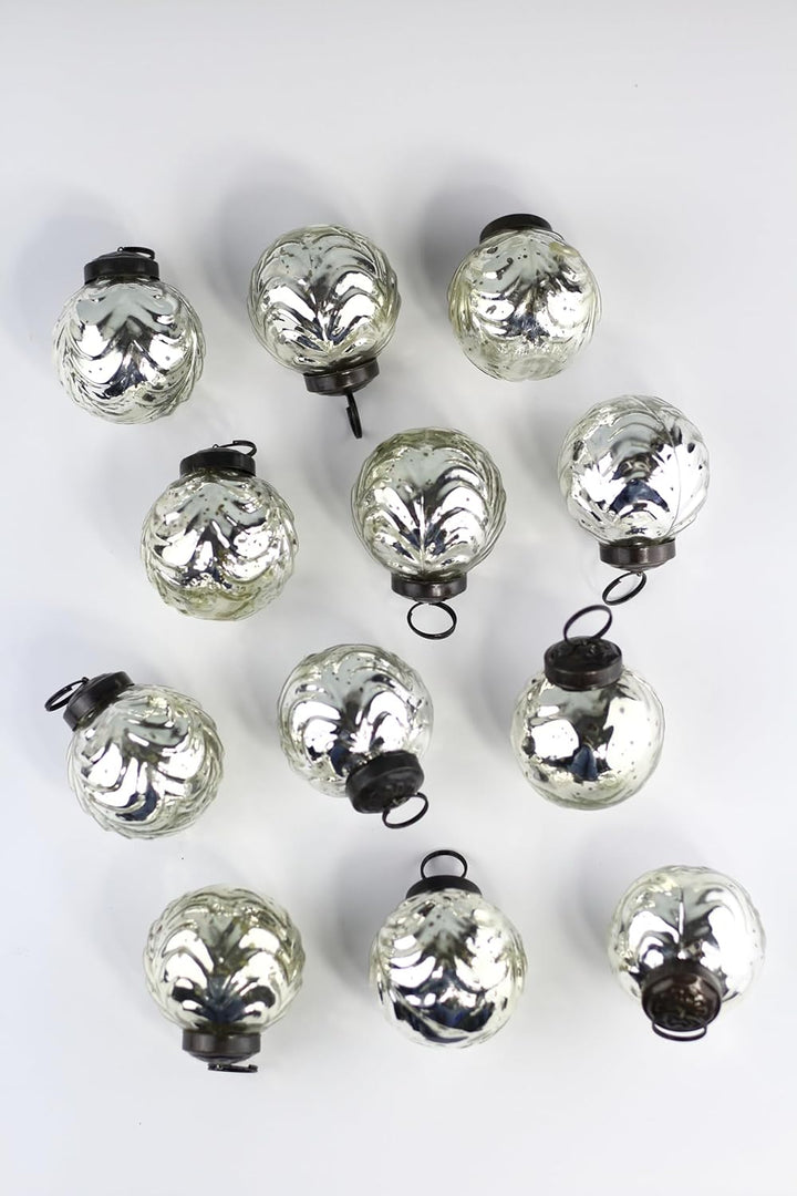 2In Antique Glass Ornaments Sets of 12 Ornaments (Shiny Silver)