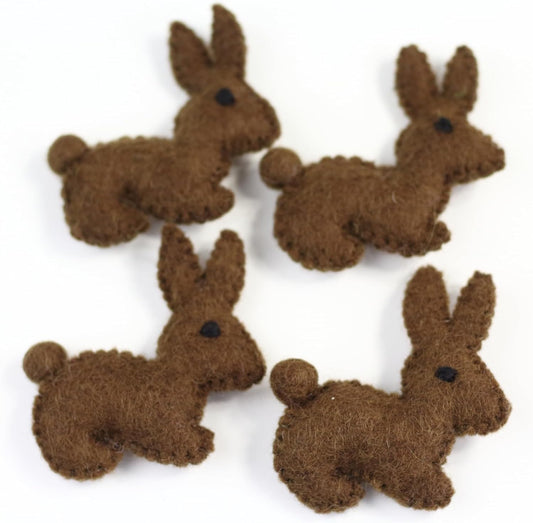 Wool Felt Decor for Spring Handcrafted in Nepal Made from 100% Sheep Wool from New Zealand (Chocolate Bunny Pk/4)