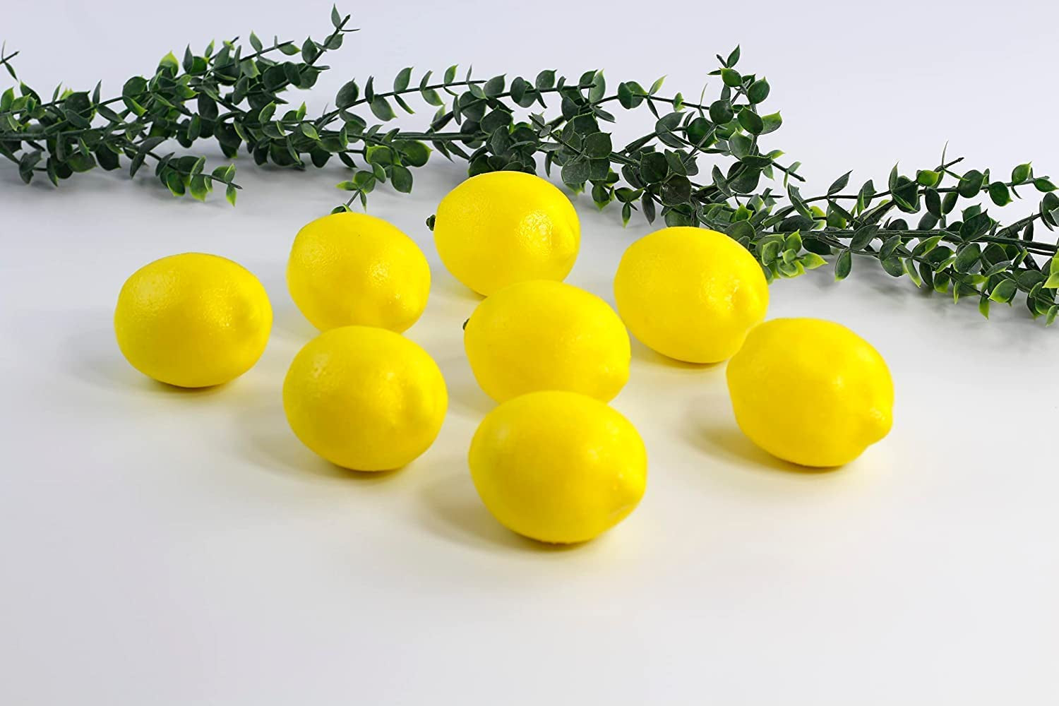 Life Size Artificial Lemon for Table Top, Kitchen Decorations. Bowl Filler and for Seasonal Decor. Size. 3'' Long X 2'' Wide (Set of 8)