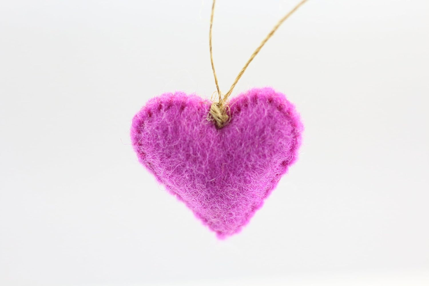 Wool Felt Heart Hand Crafted in Nepal - Made from 100% Sheep Wool from New Zealand (Pink Hanging Heart Pk/6)