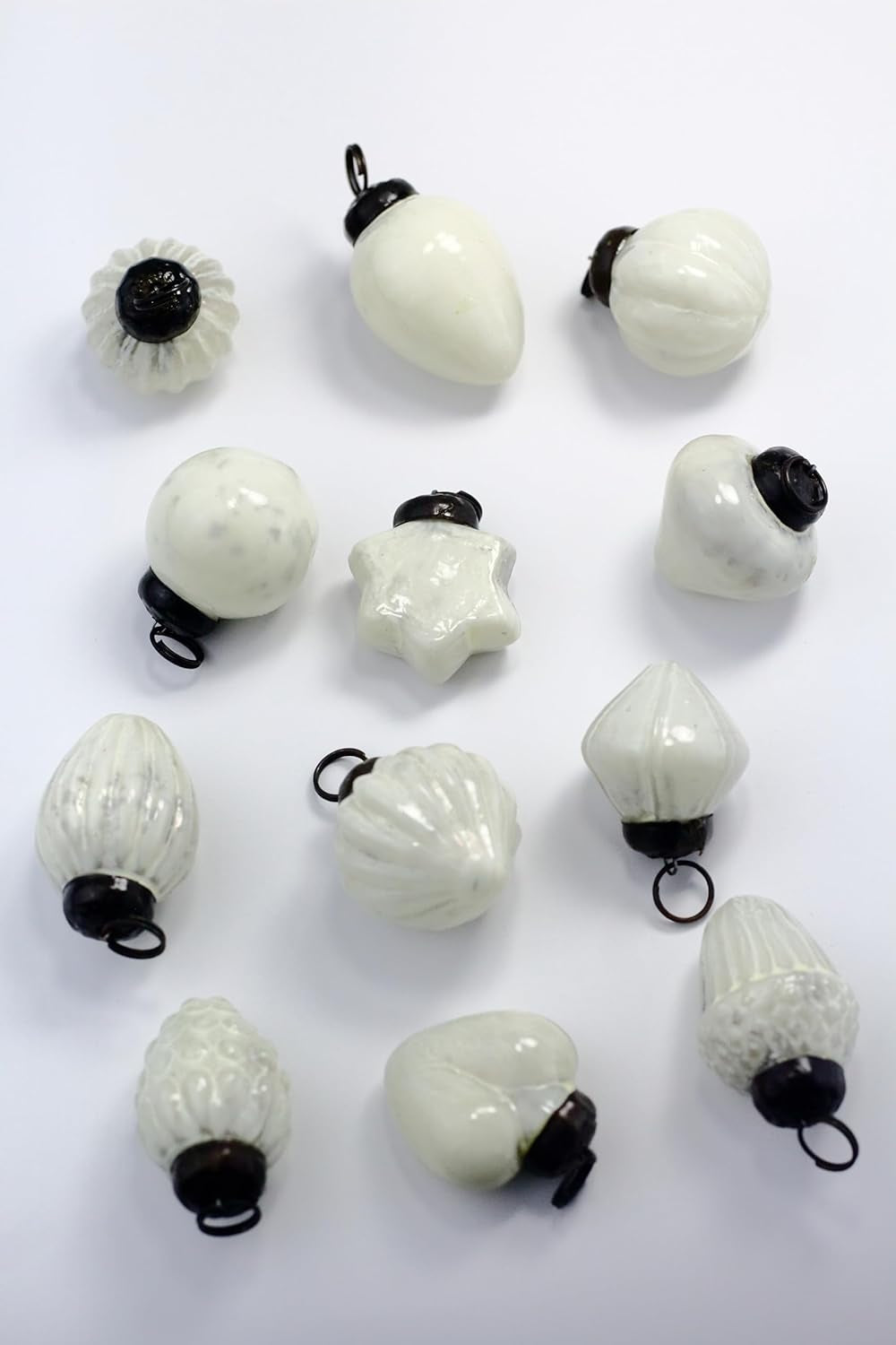 Mini Mercury Glass Ornaments - Sets of 12 Ornaments - Size 1.5 Inches (White Mix Shape)