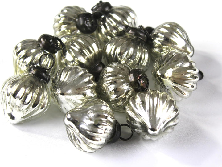 Mini Mercury Glass Ornaments - Sets of 12 Ornaments - Size 1.5 Inches (Silver Onion Shape)