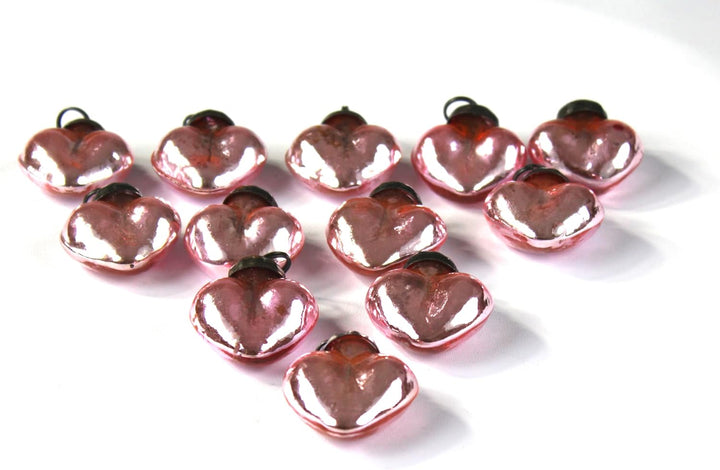 Mini Mercury Glass Ornaments - Sets of 12 Ornaments - Size 1.5 Inches (Pink Heart Shape)