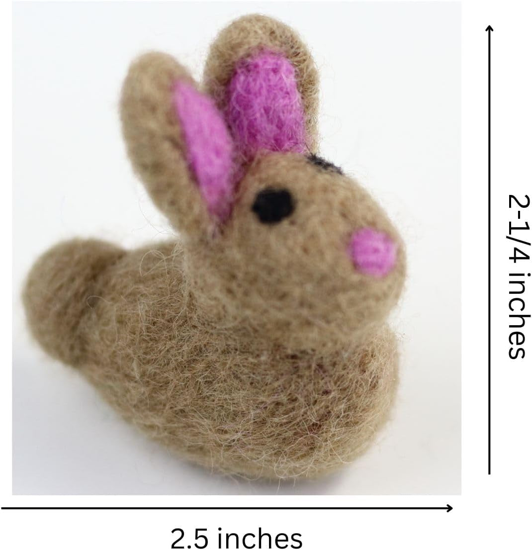 Wool Felt Decor for Spring Handcrafted in Nepal Made from 100% Sheep Wool from New Zealand (Brown Bunny Pk/4)