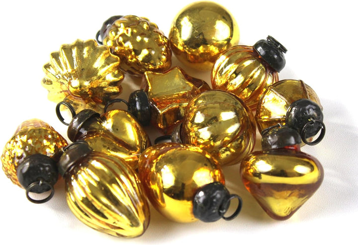 Mini Mercury Glass Ornaments - Sets of 12 Ornaments - Size 1.5 Inches (Gold Mix Shape)