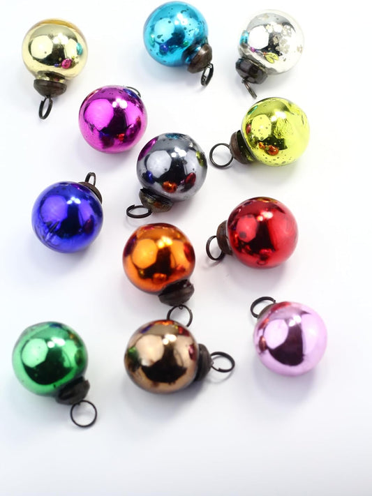 Mini Mercury Glass Ornaments - Sets of 12 Ornaments - Size 1.5 Inches (Multi Color Round)