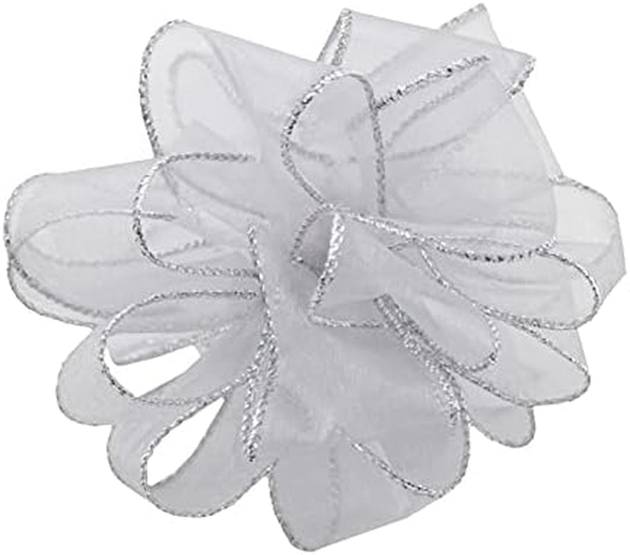 Sheer Organza Ribbon - 150 Ft Spool (Silver with Silver Edge)