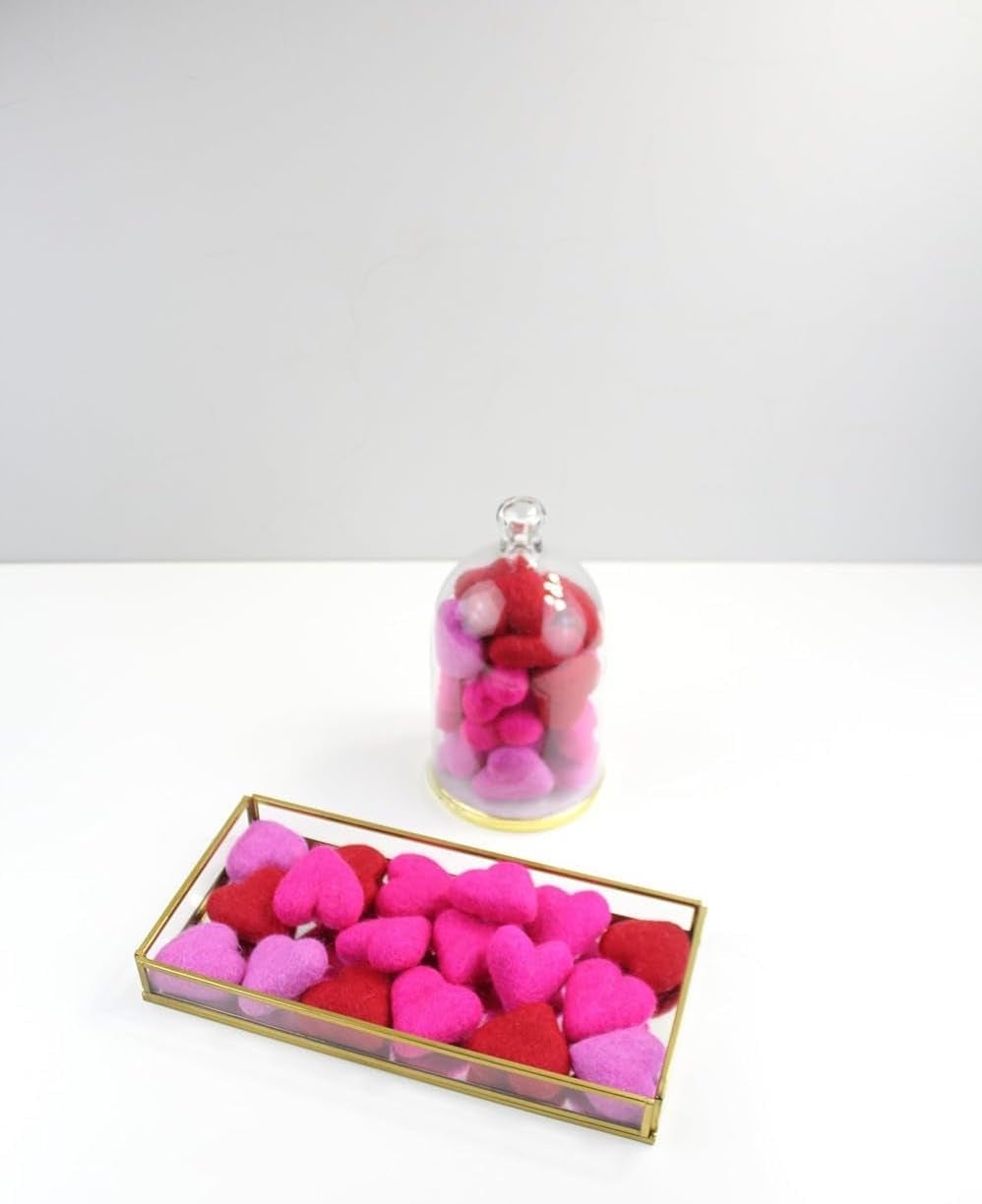 Wool Felt Heart Hand Crafted in Nepal - Made from 100% Sheep Wool from New Zealand (Pink Hanging Heart Pk/6)