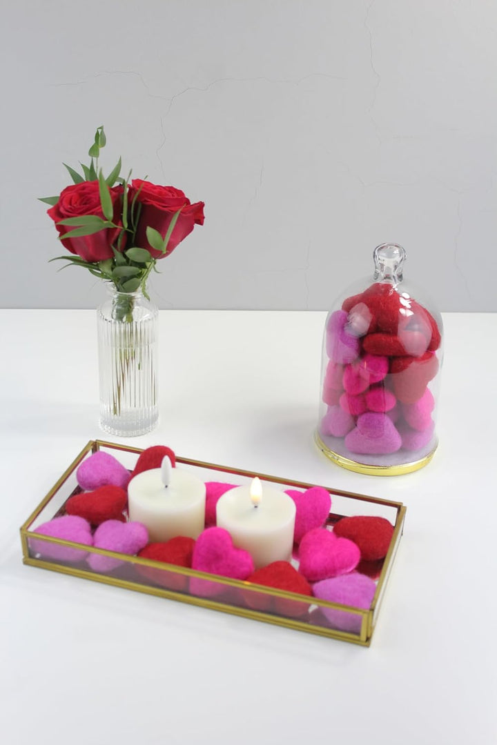 Wool Felt Heart Hand Crafted in Nepal - Made from 100% Sheep Wool from New Zealand (Hot Pink Hanging Heart Pk/6)