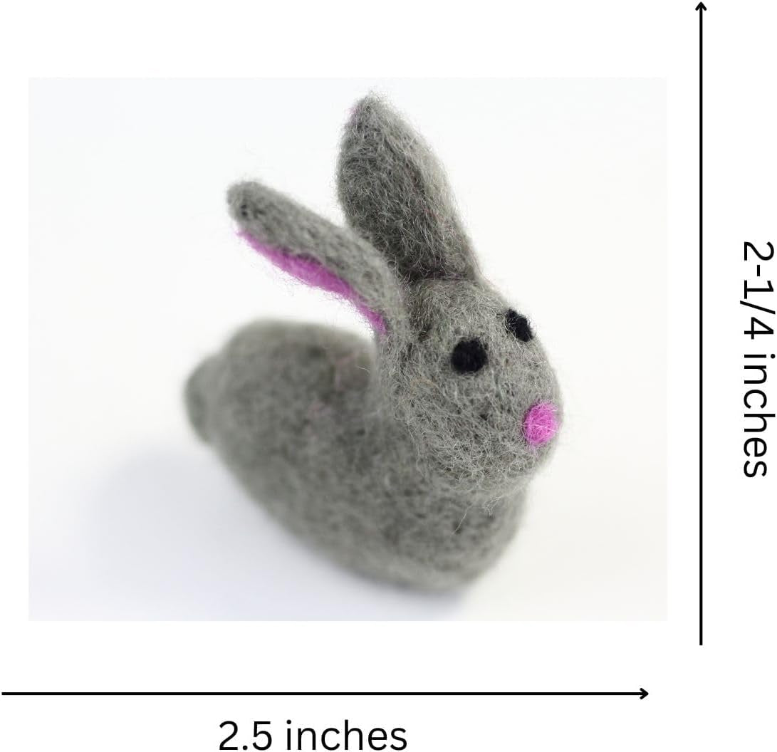 Wool Felt Decor for Spring Handcrafted in Nepal Made from 100% Sheep Wool from New Zealand (Grey Bunny Pk/4)