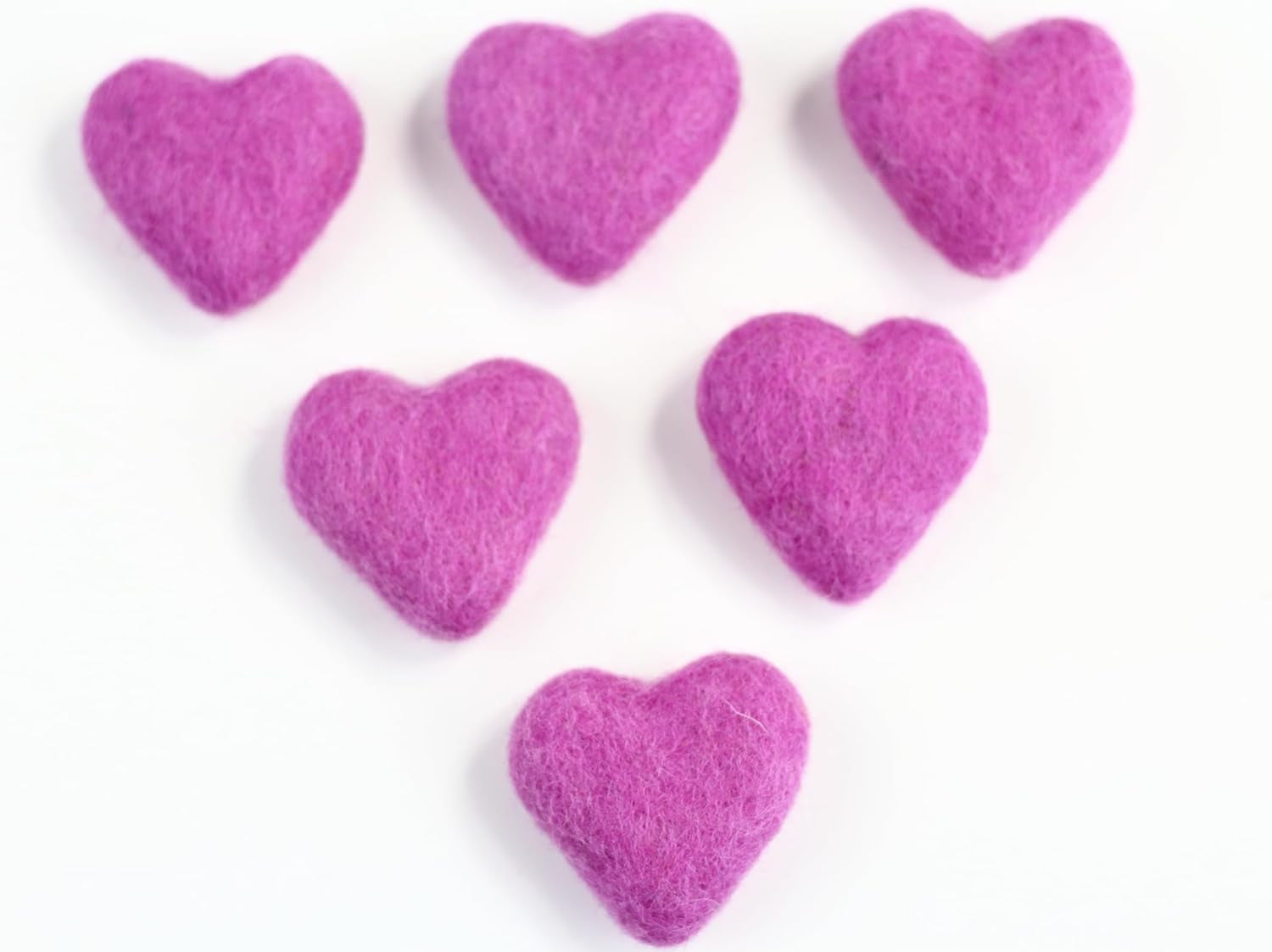 Wool Felt Heart Hand Crafted in Nepal - Made from 100% Sheep Wool from New Zealand (Pink Heart Pk/6)