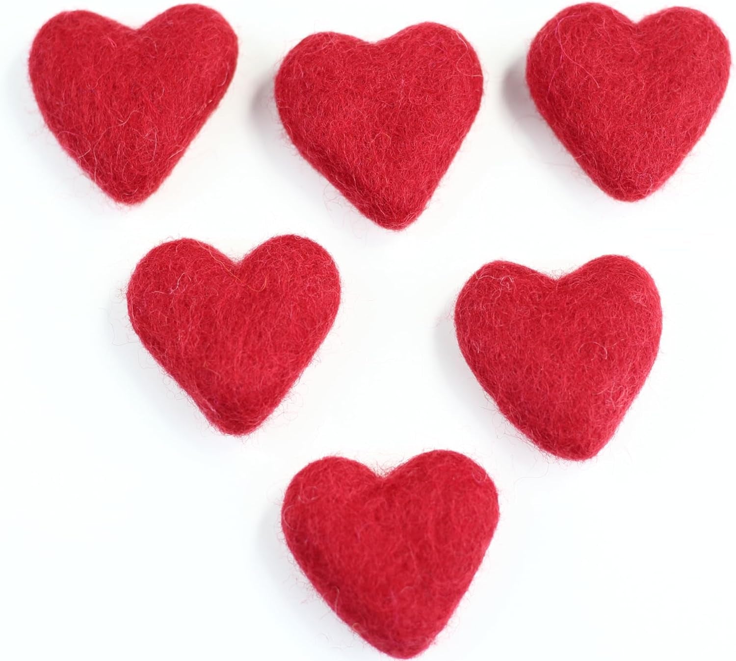 Wool Felt Heart Hand Crafted in Nepal - Made from 100% Sheep Wool from New Zealand (Red Heart. Pk/6)