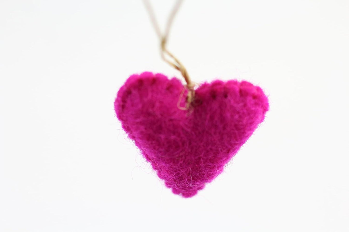 Wool Felt Heart Hand Crafted in Nepal - Made from 100% Sheep Wool from New Zealand (Hot Pink Hanging Heart Pk/6)