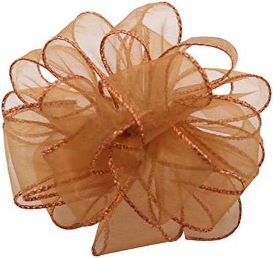 Sheer Organza Ribbon - 150 Ft Spool (Copper with Copper Edge)